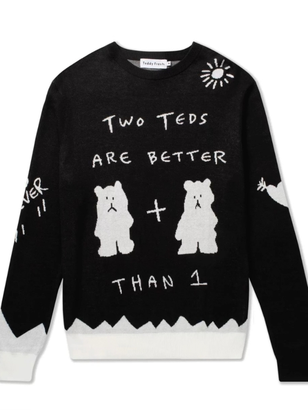 Teddy Fresh Black & White 'Two Teds Are Better' Graphic Crewneck